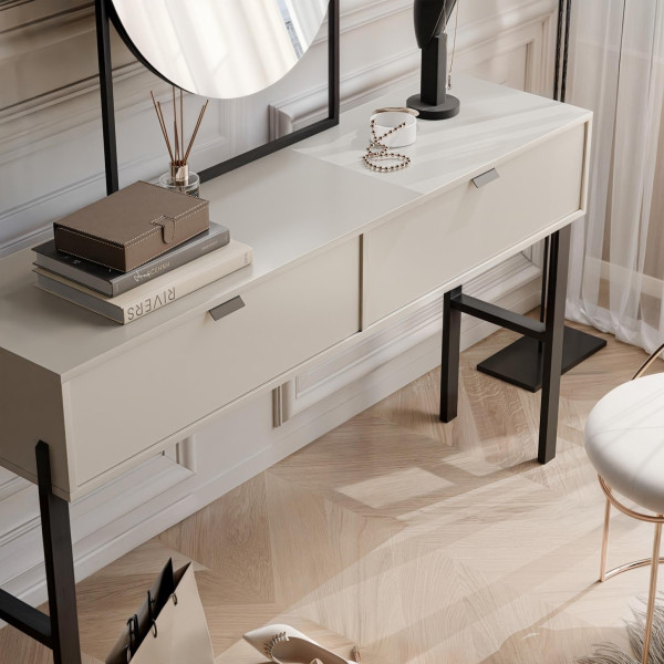 Nowoczesna toaletka CALMA z szufladami do sypialni beż piaskowy