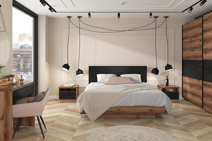 Toaletka z oświetleniem Forn 90 cm z szufladą  dąb delano ciemny/czarny