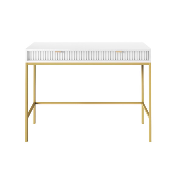 Biała Toaletka z szufladami Biurko Nova Złoty stelaż uchwyt