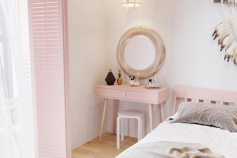 Toaletka z szufladami wysokie drewniane nogi IKON 90 Różowa