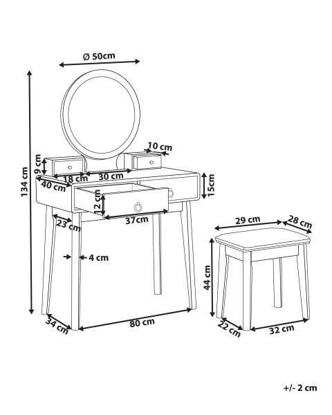Toaletka zielono-złota 4 szuflady i lustro LED