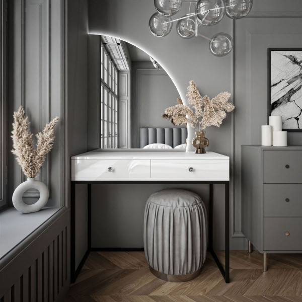 Toaletka QUINNIE biała uchwyt lustro prawe