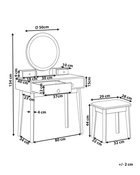 Toaletka zielono-złota 4 szuflady i lustro LED