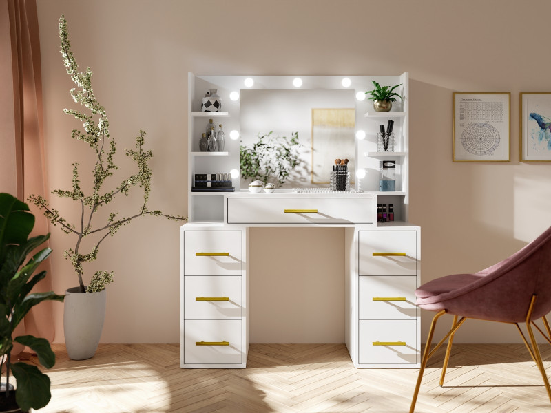 Toaletka STAR biała z szufladami lustrem i oświetleniem