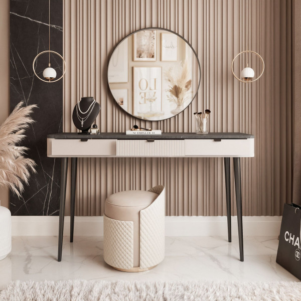 Toaletka NAVANI 130 cm z szufladami w kolorze kaszmirowym/szary kamień