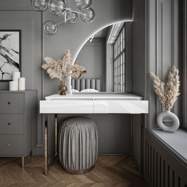 Toaletka QUINNIE biała push lustro lewe