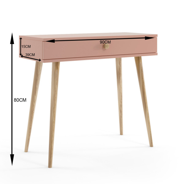 Toaletka z szufladami wysokie drewniane nogi IKON 90 Różowa
