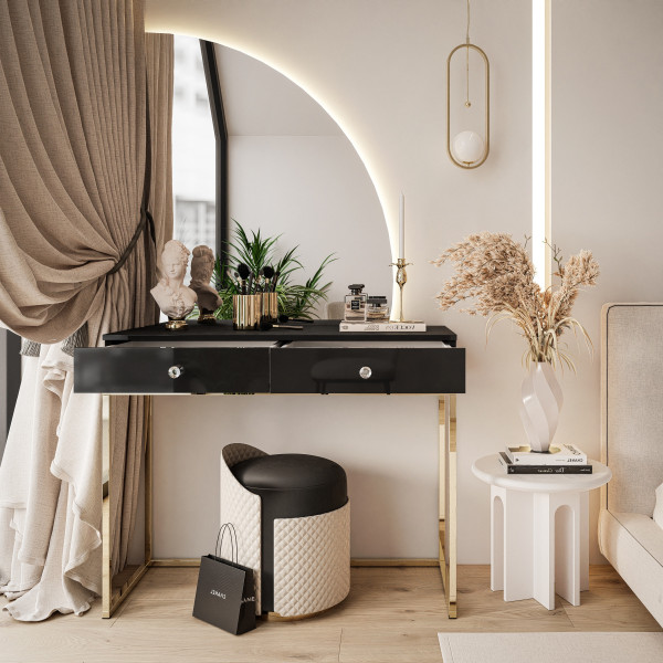 Toaletka QUINNIE złoty chrom/czarny uchwyt prawa