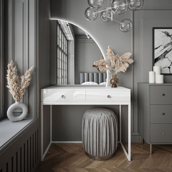 Toaletka QUINNIE biała uchwyt lustro prawe