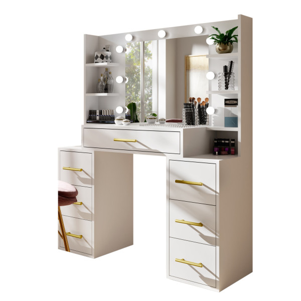 Toaletka STAR biała z szufladami lustrem i oświetleniem