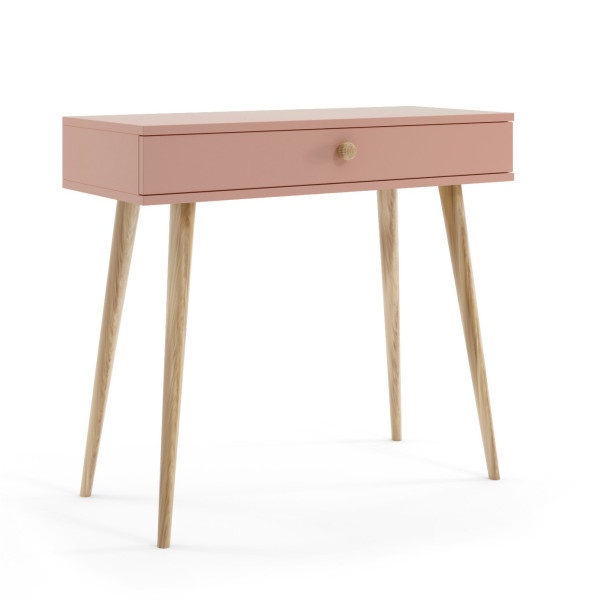 Toaletka z szufladami wysokie drewniane nogi IKON 90 Różowa