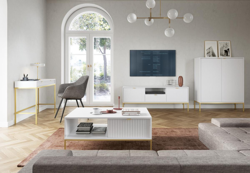 Biała Toaletka z szufladami Biurko Nova Złoty stelaż uchwyt