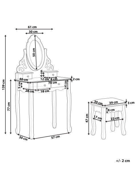 Toaletka biała z 4 szufladami i lustrem