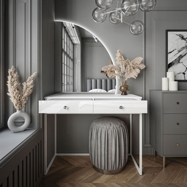 Toaletka QUINNIE biała uchwyt lustro prawe