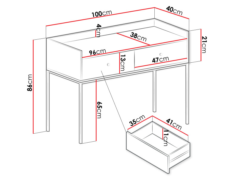 Toaletka z szufladami Tokirot 2SZ