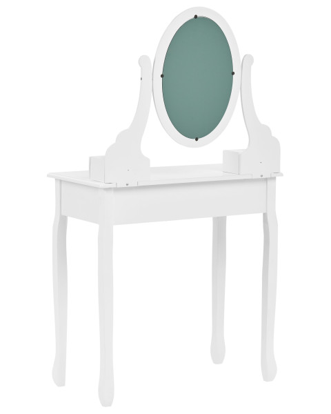 Toaletka biała 5 szuflad owalne lustro stołek