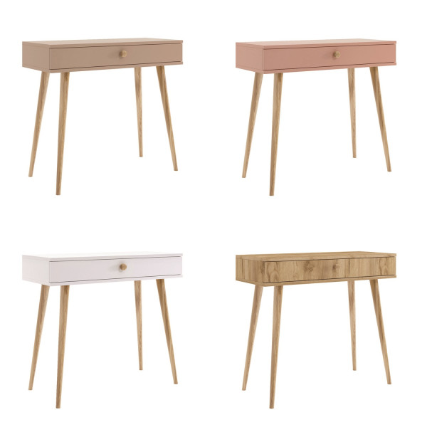 Toaletka z szufladami wysokie drewniane nogi IKON 90 Różowa