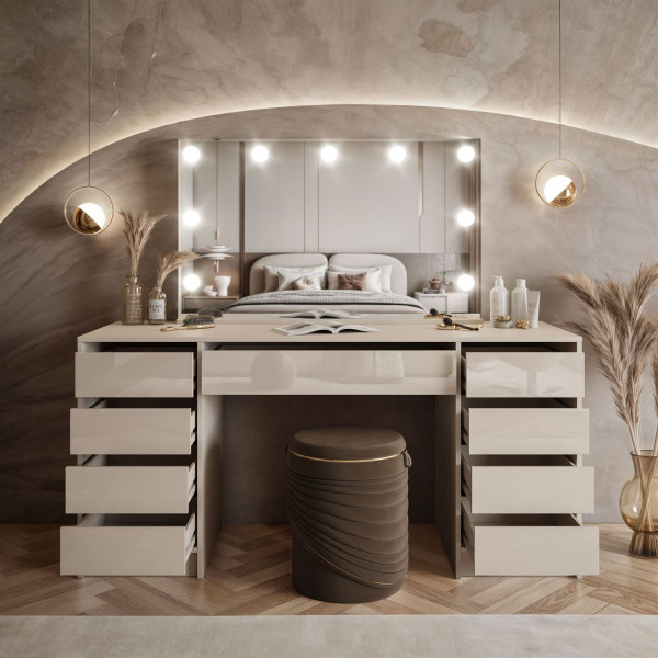 Toaletka MADA ELITE II z lustrem i oświetleniem kaszmir/kaszmir połysk