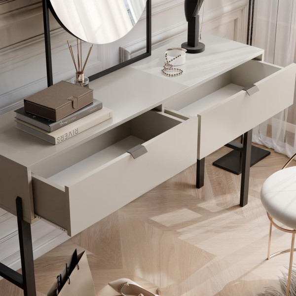 Nowoczesna toaletka CALMA z szufladami do sypialni beż piaskowy