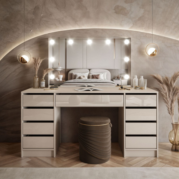 Toaletka MADA ELITE II z lustrem i oświetleniem kaszmir/kaszmir połysk