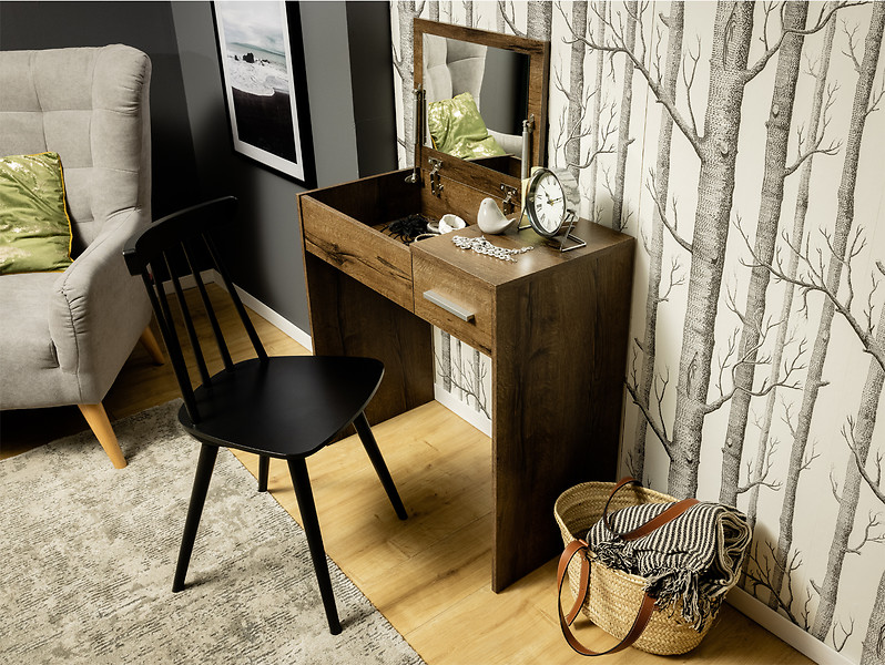 Toaletka Nepo Plus 80 cm z szufladą schowkiem i lustrem dąb sonoma