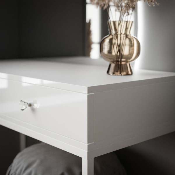 Toaletka QUINNIE biała uchwyt lustro prawe