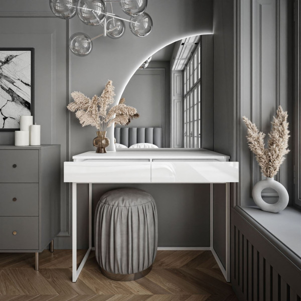 Toaletka QUINNIE biała push lustro lewe