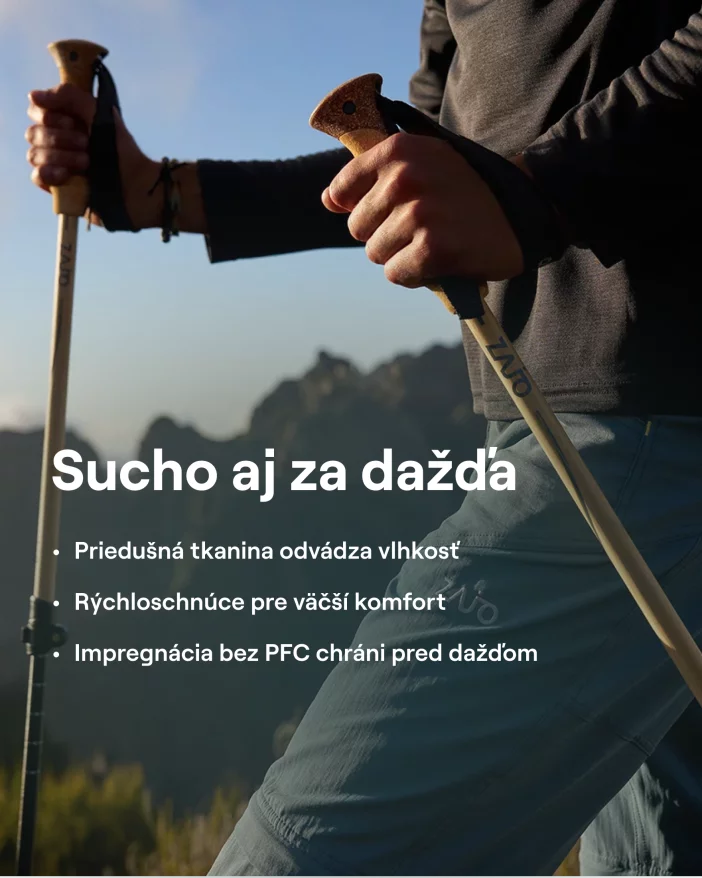 Odolné pánske turistické nohavice. prispôsobiteľné na šortky