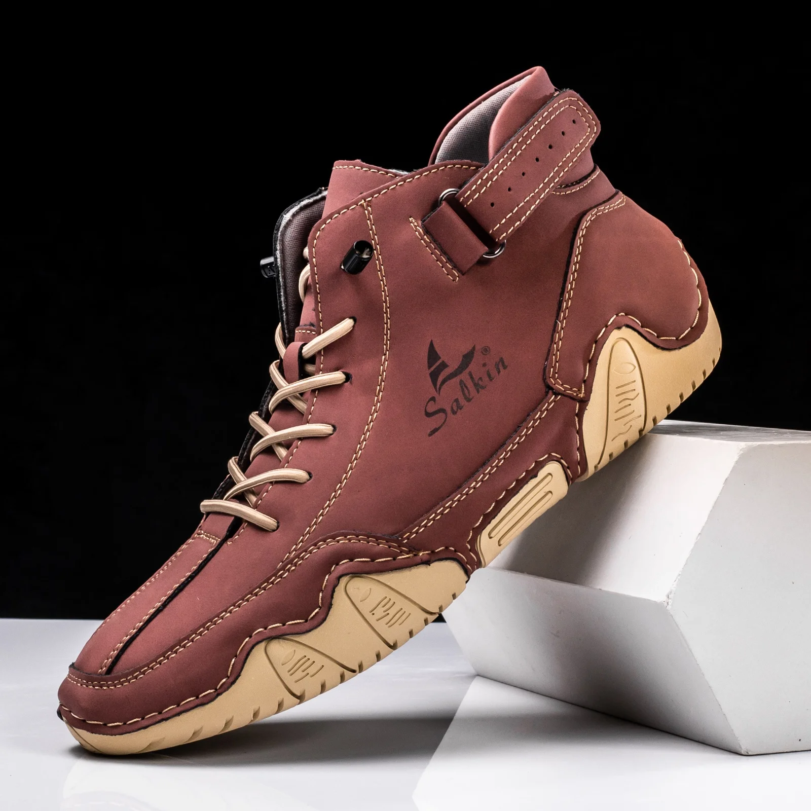 Drawato diy Men Casual Leather Boots 2024 High Quality Flats Loafers Designer Shoes Non-slip Comfortable Shoes shoes men  sneakers