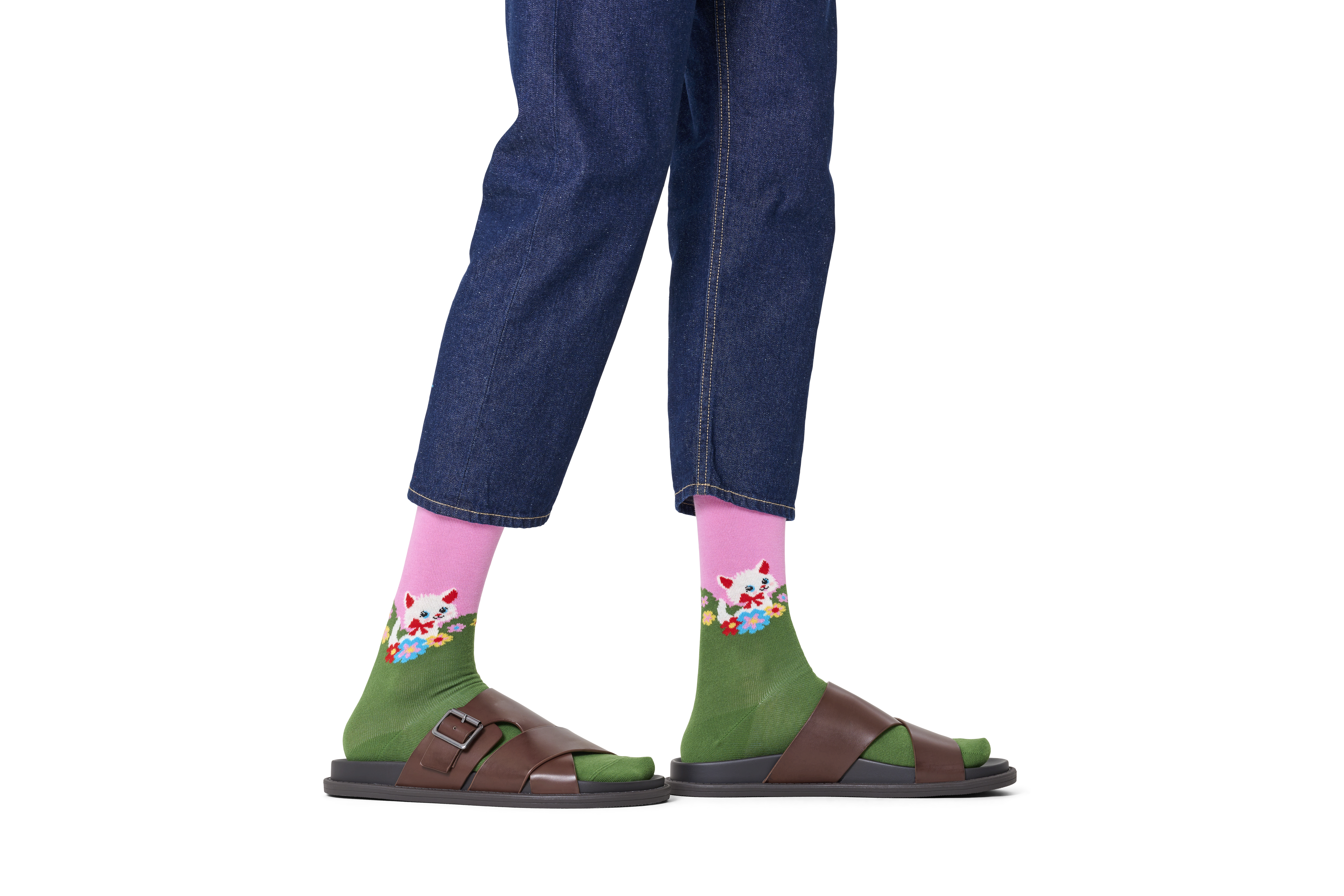 Kitten And Flowers Sock