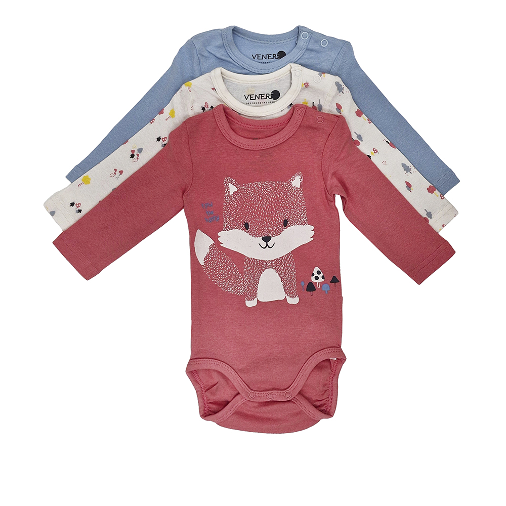 Set od 3 basic pamučnih bodija dugih rukava