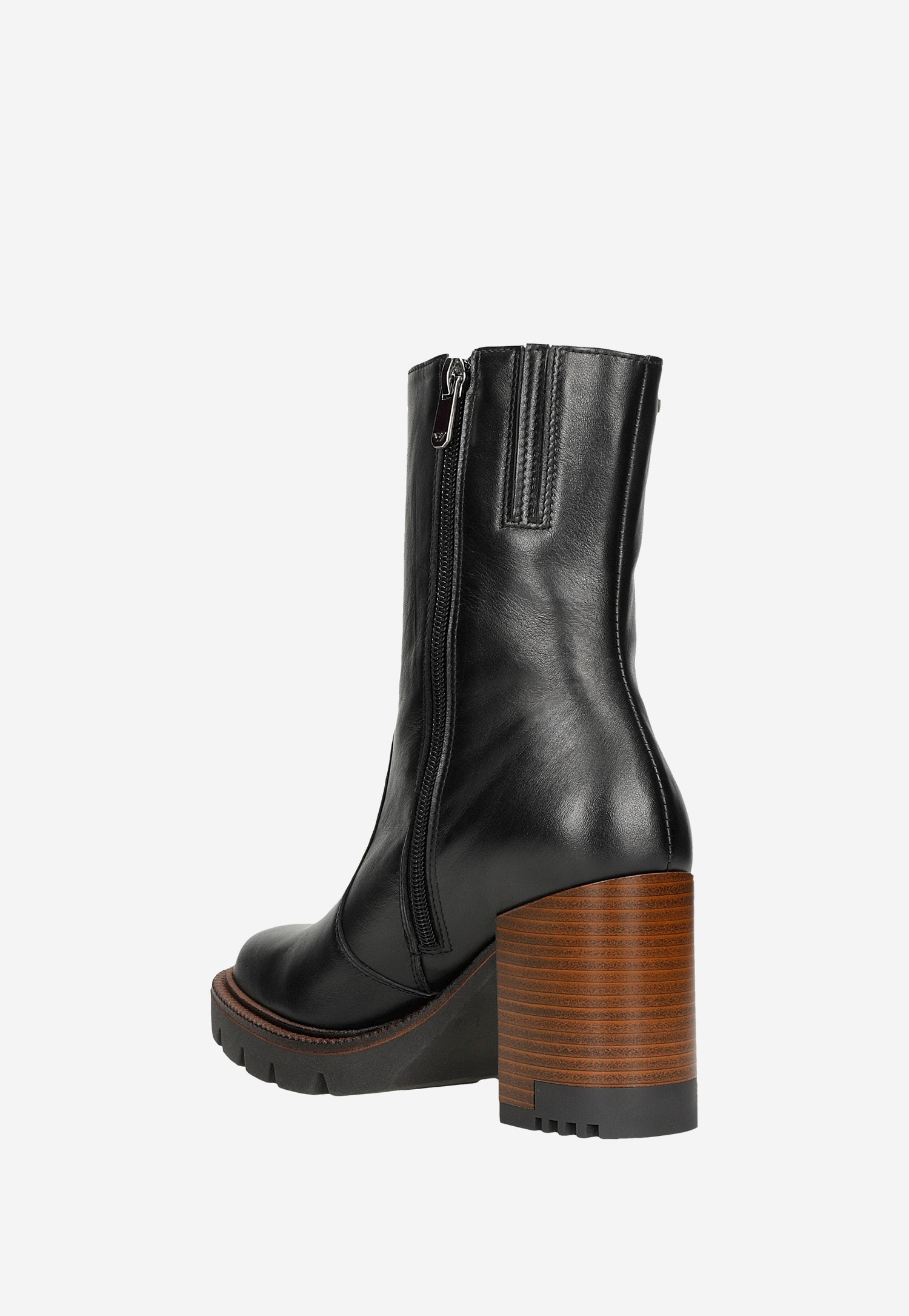 Czarne botki damskie na brązowym obcasie