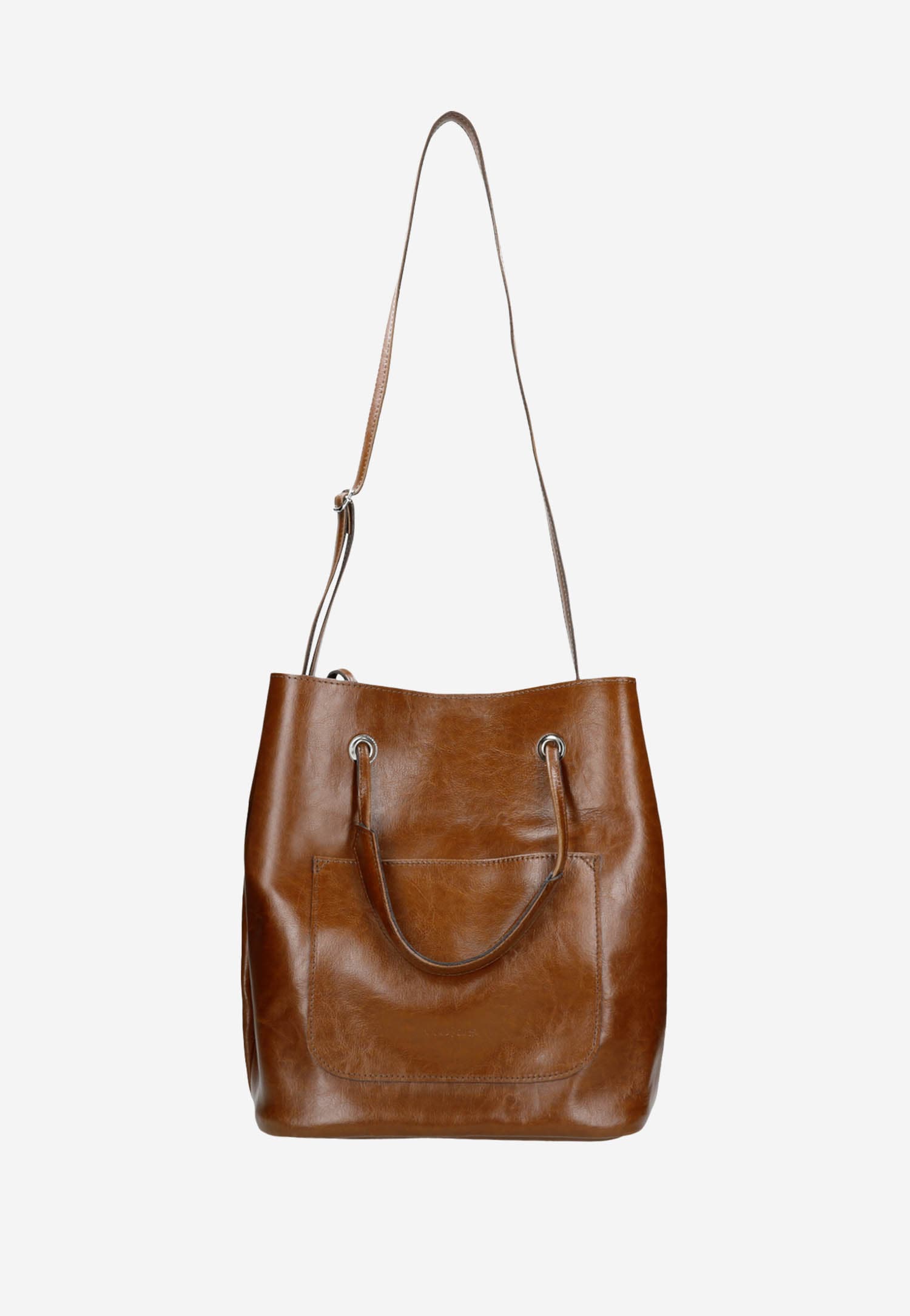 Brązowa duża torebka damska z zewnetrzną kieszenią