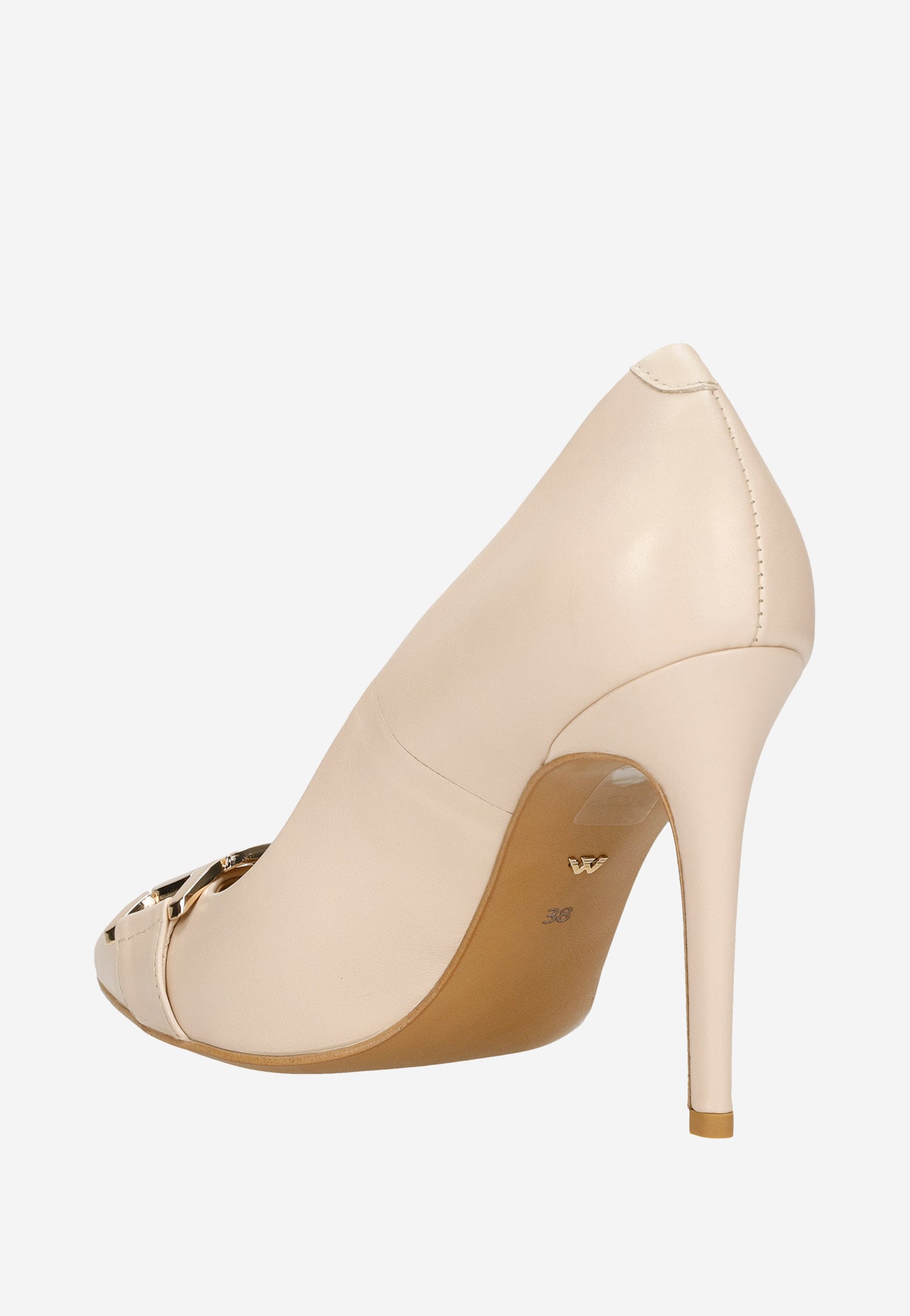 Czarne skórzane czółenka damskie na szpilce ze złotym łańcuchem