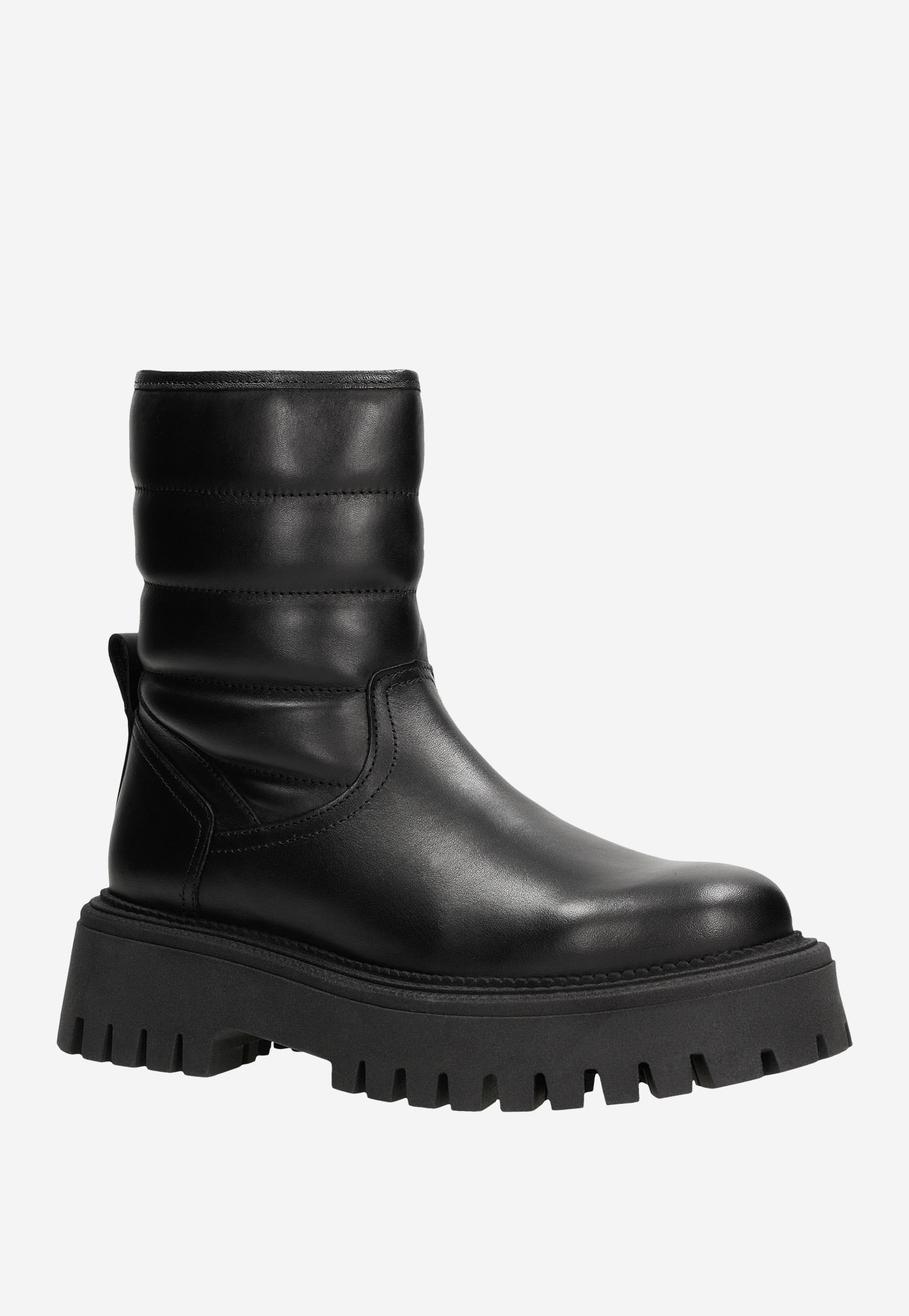 Czarne ocieplane botki damskie z pikowaną cholewką