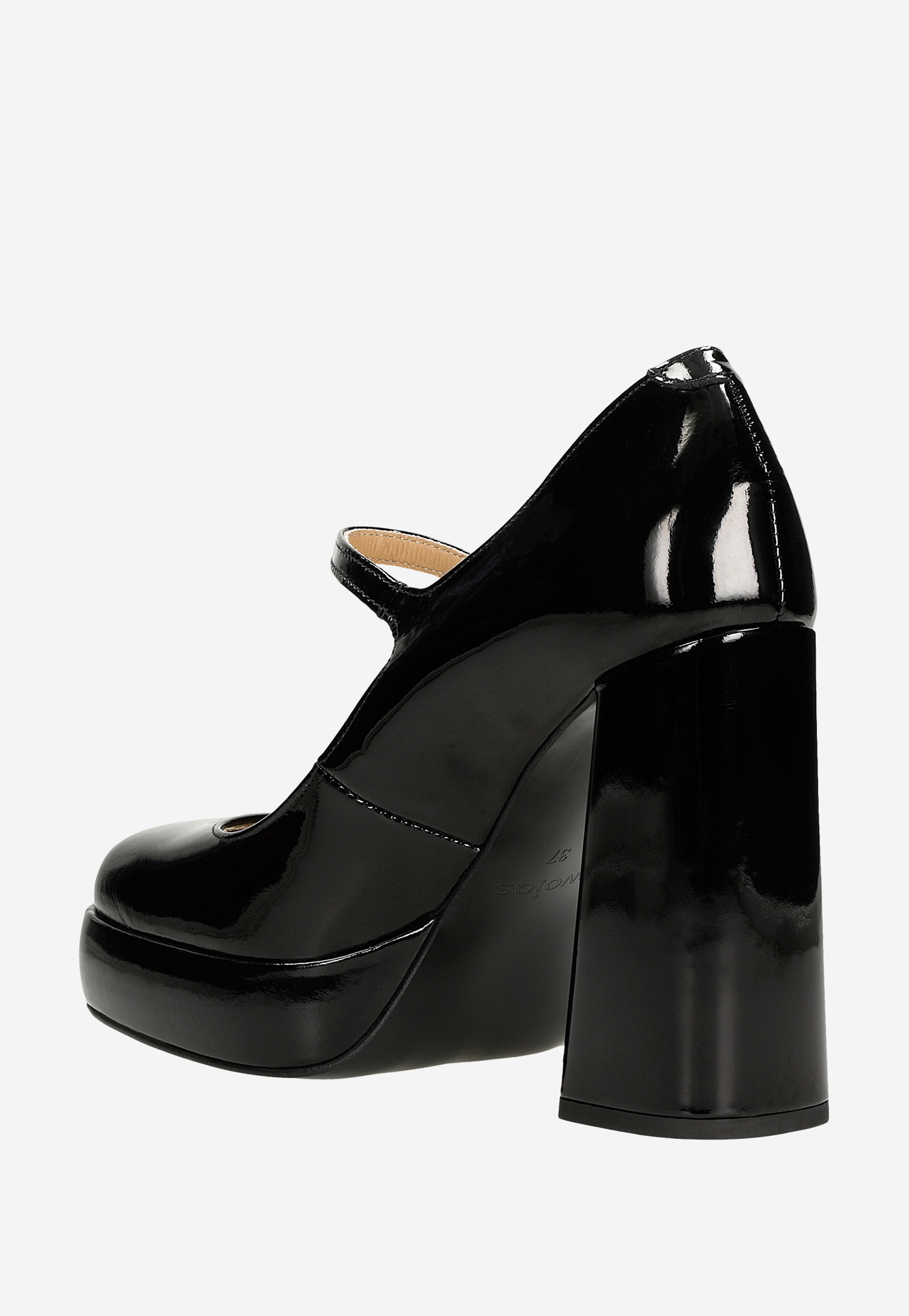 Czarne lakierowane czółenka Mary Jane na wysokim obcasie