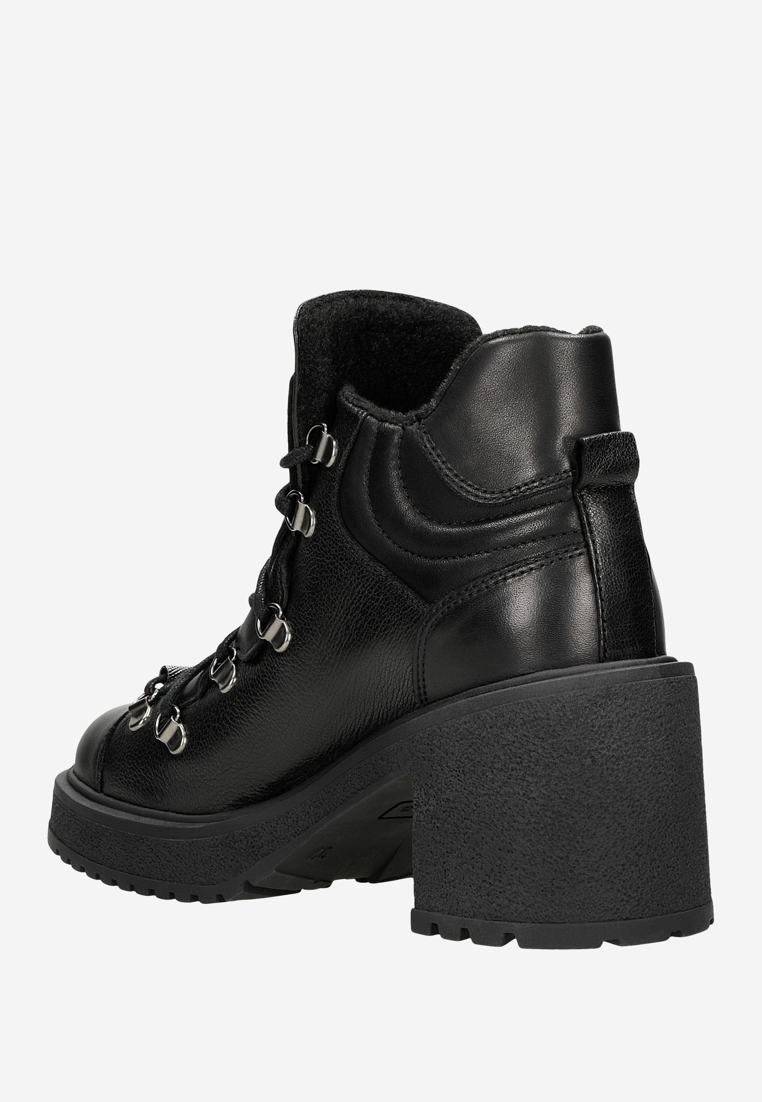 Czarne ocieplane bikery damskie na szerokim obcasie