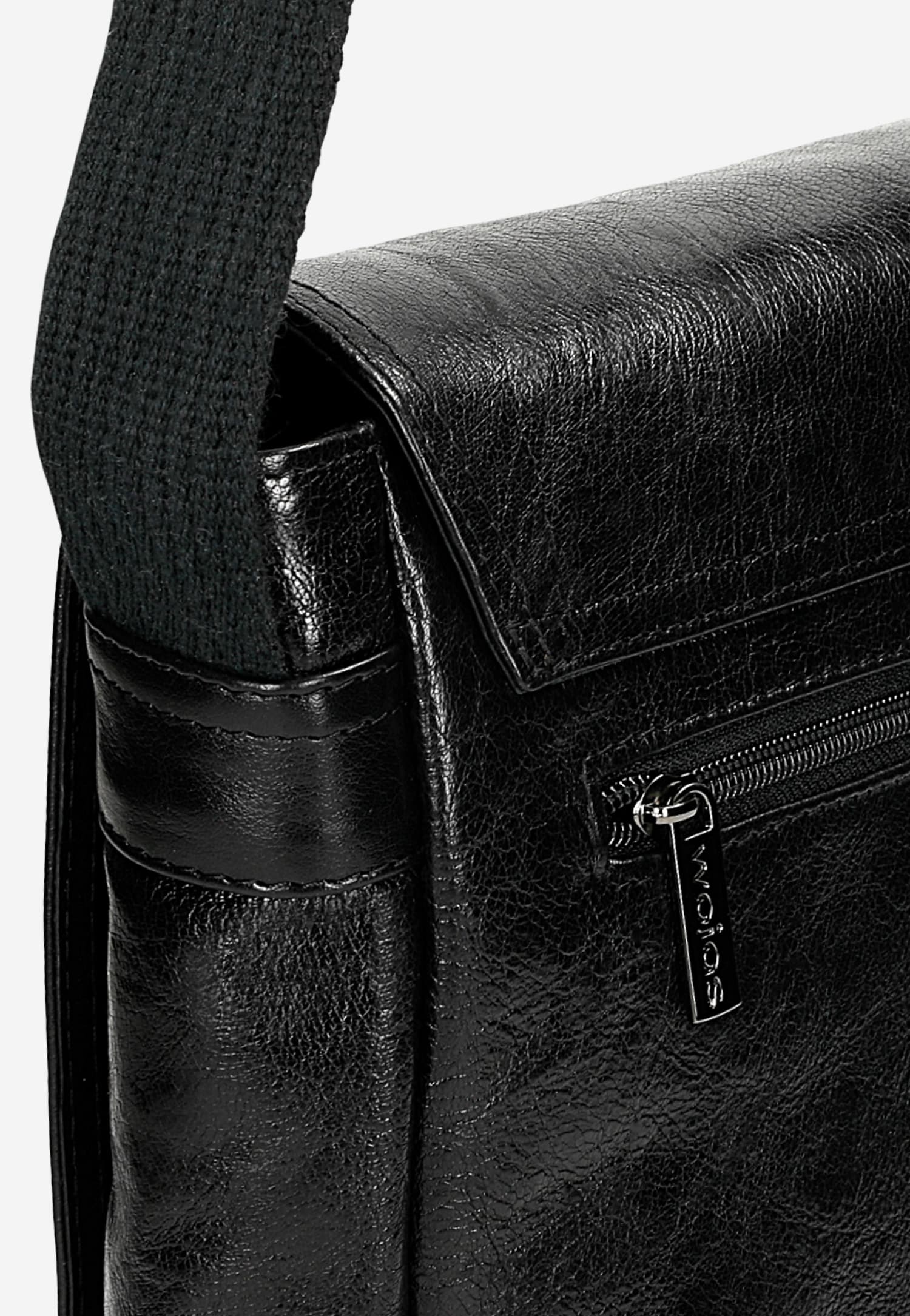 Czarna torba męska na ramię ze skóry licowej