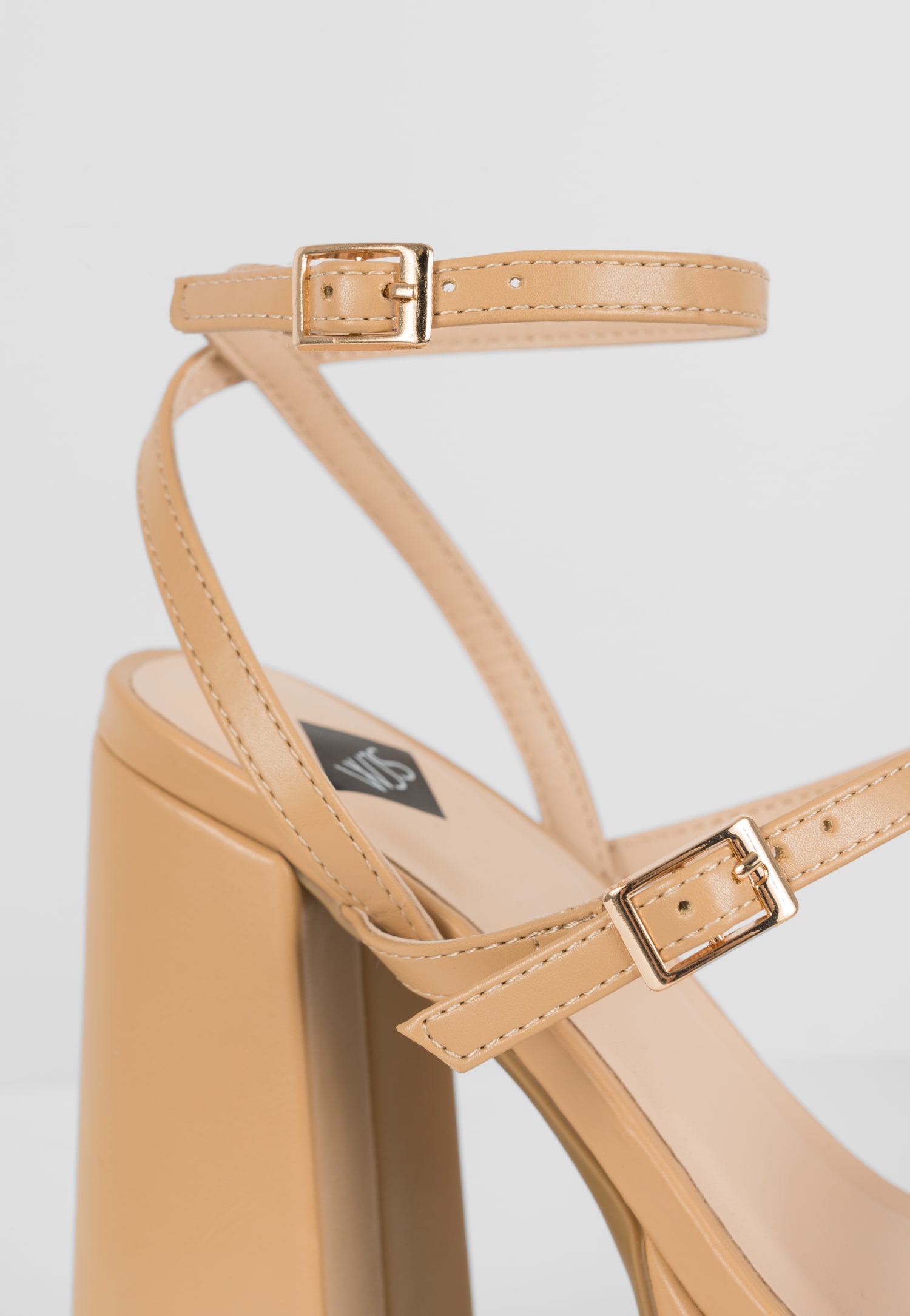 WJS beżowe masywne sandały damskie na wysokim obcasie