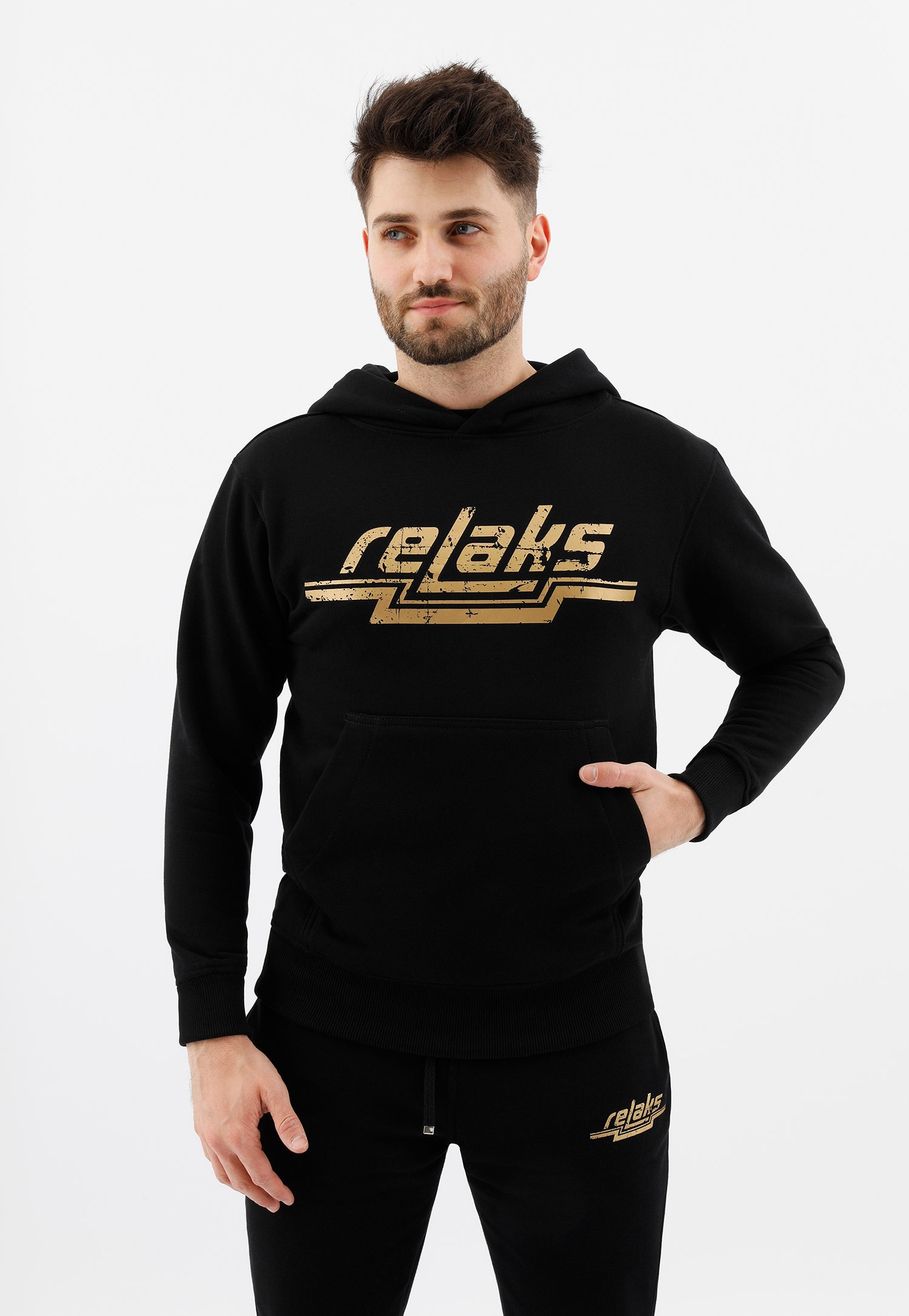 Czarna bluza męska RELAKS z kapturem