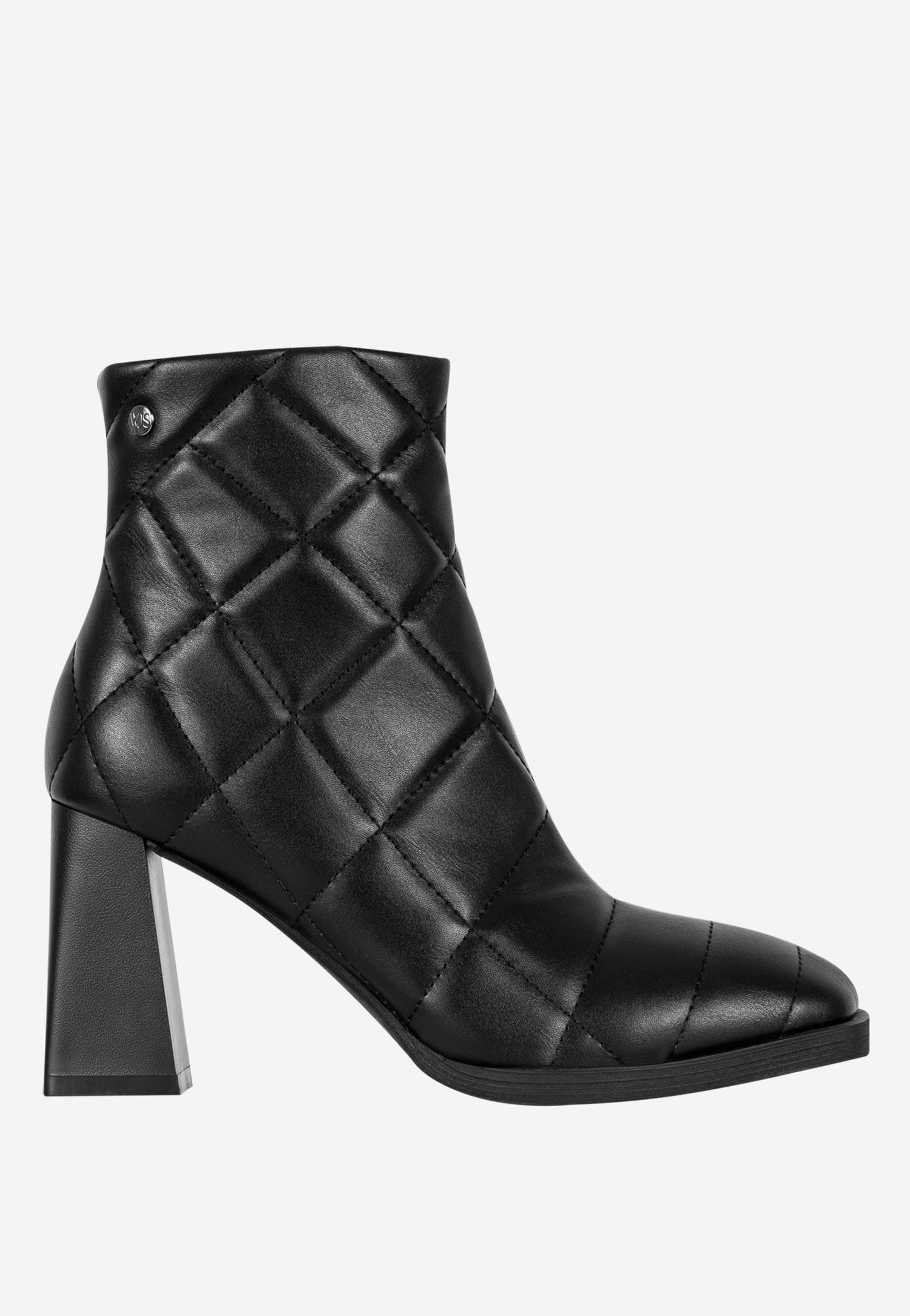 WJS czarne pikowane botki na obcasie