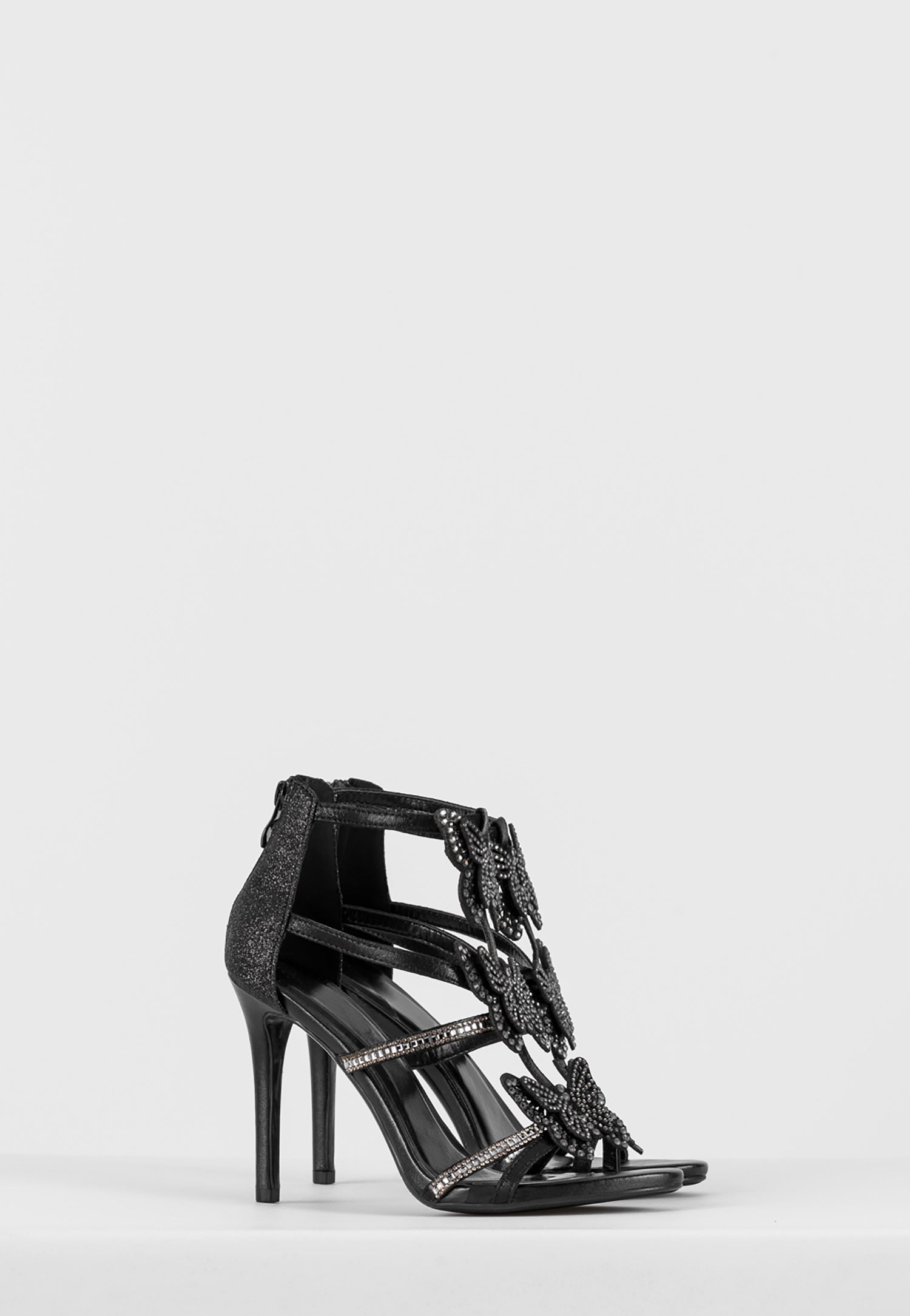 WJS czarne sandały damskie z motylkami