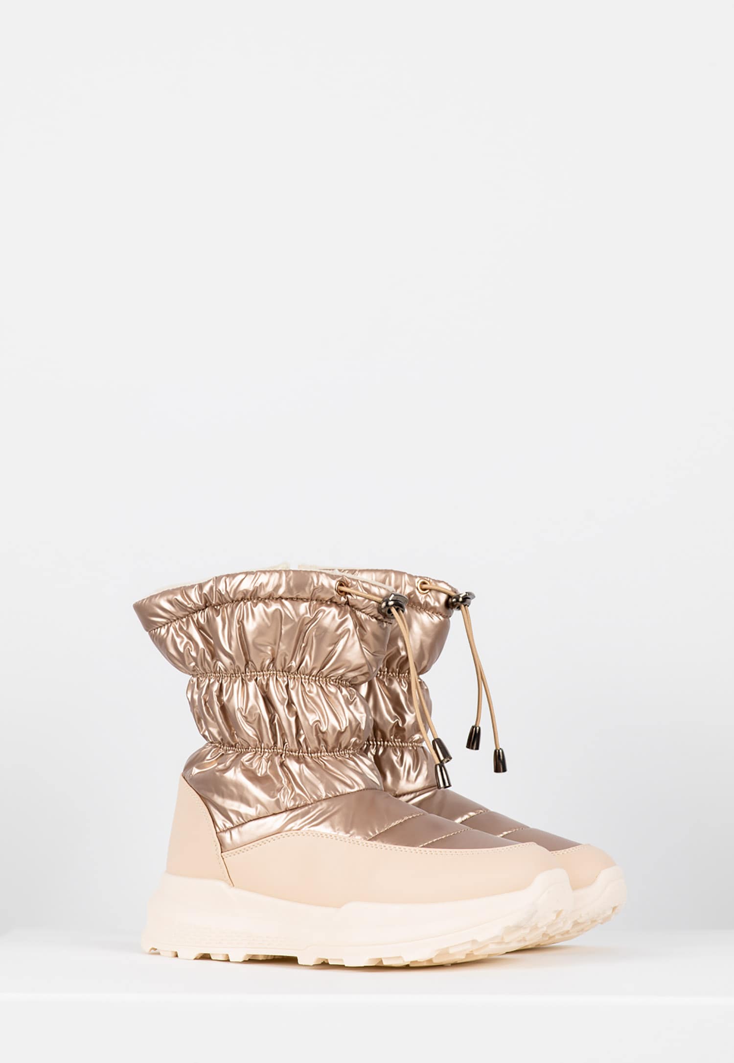 WJS złote Śniegowce damskie z błyszczącym materiałem