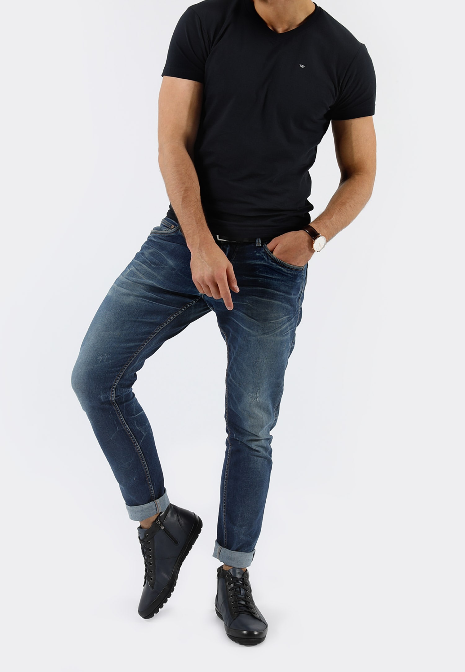 Granatowo czarne trzewiki męskie