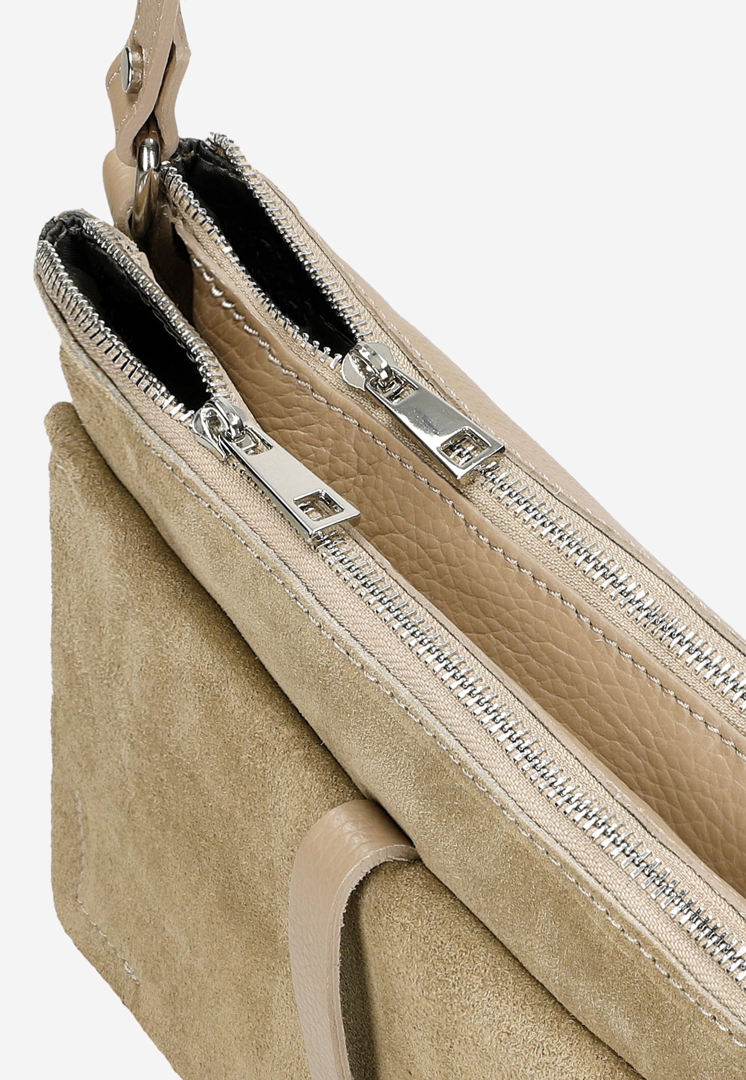 Niewielka beżowa torebka damska z łączonych skór