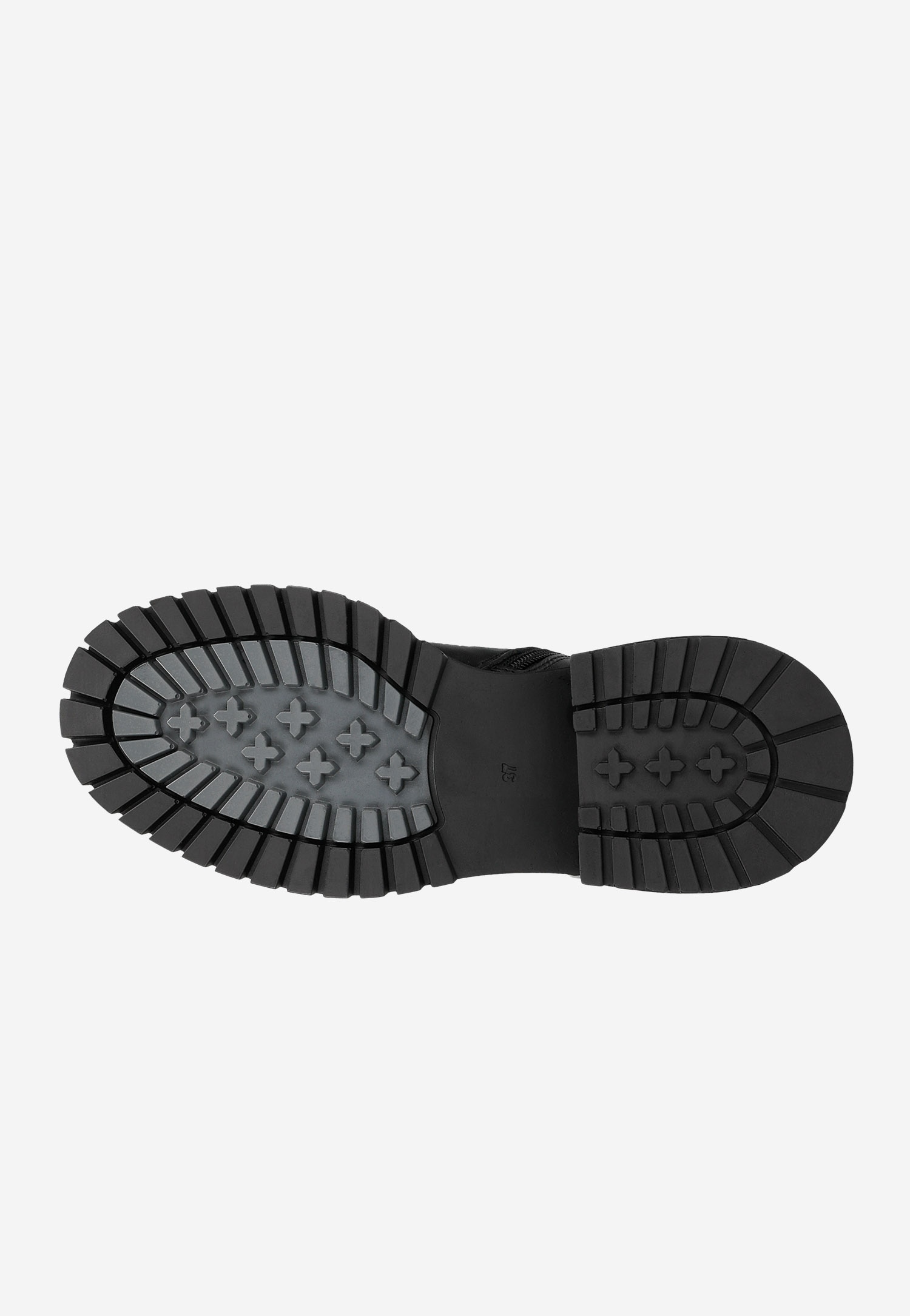 Czarne skórzane trzewiki damskie ze srebrnym łańcuchem