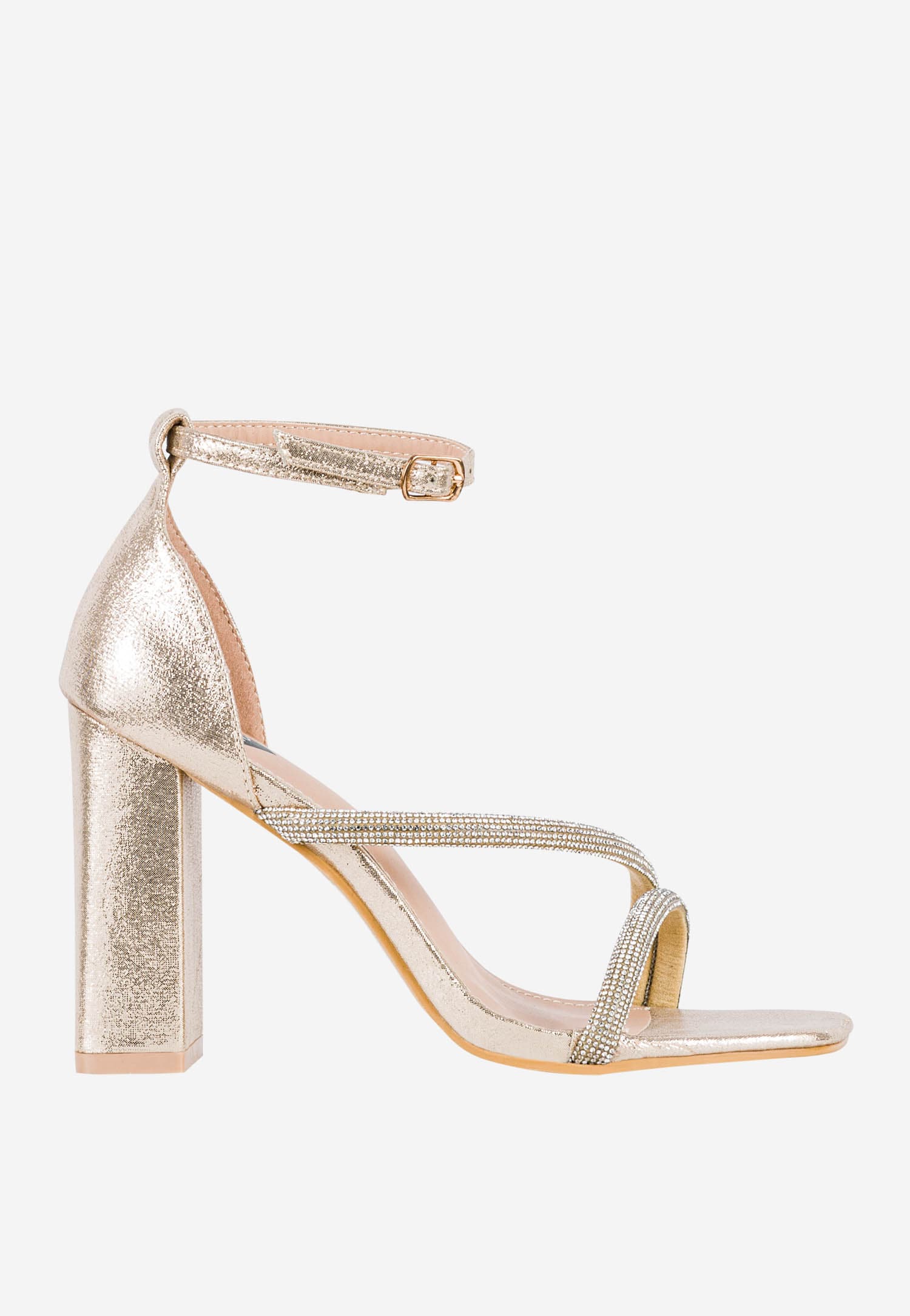 WJS złote sandały damskie z kryształkami na słupku