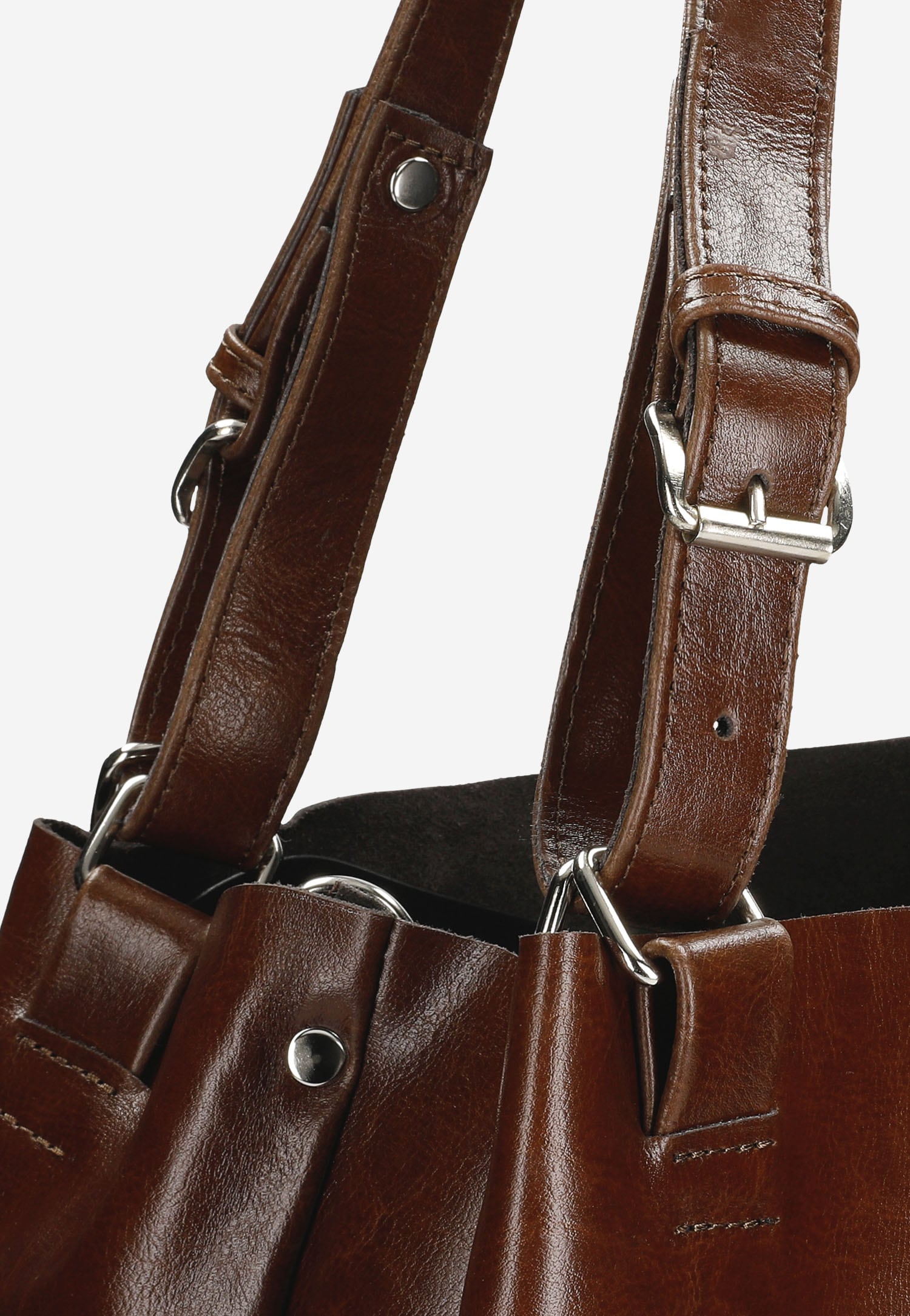 Pojemna skórzana torebka damska w kolorze brązowym