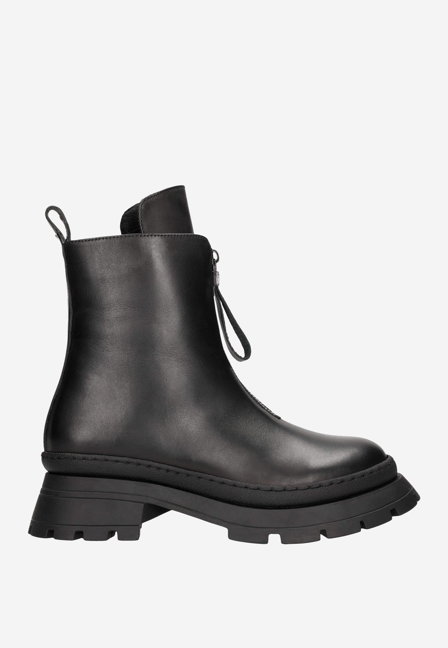 Czarne skórzane botki damskie z zamkiem z przodu