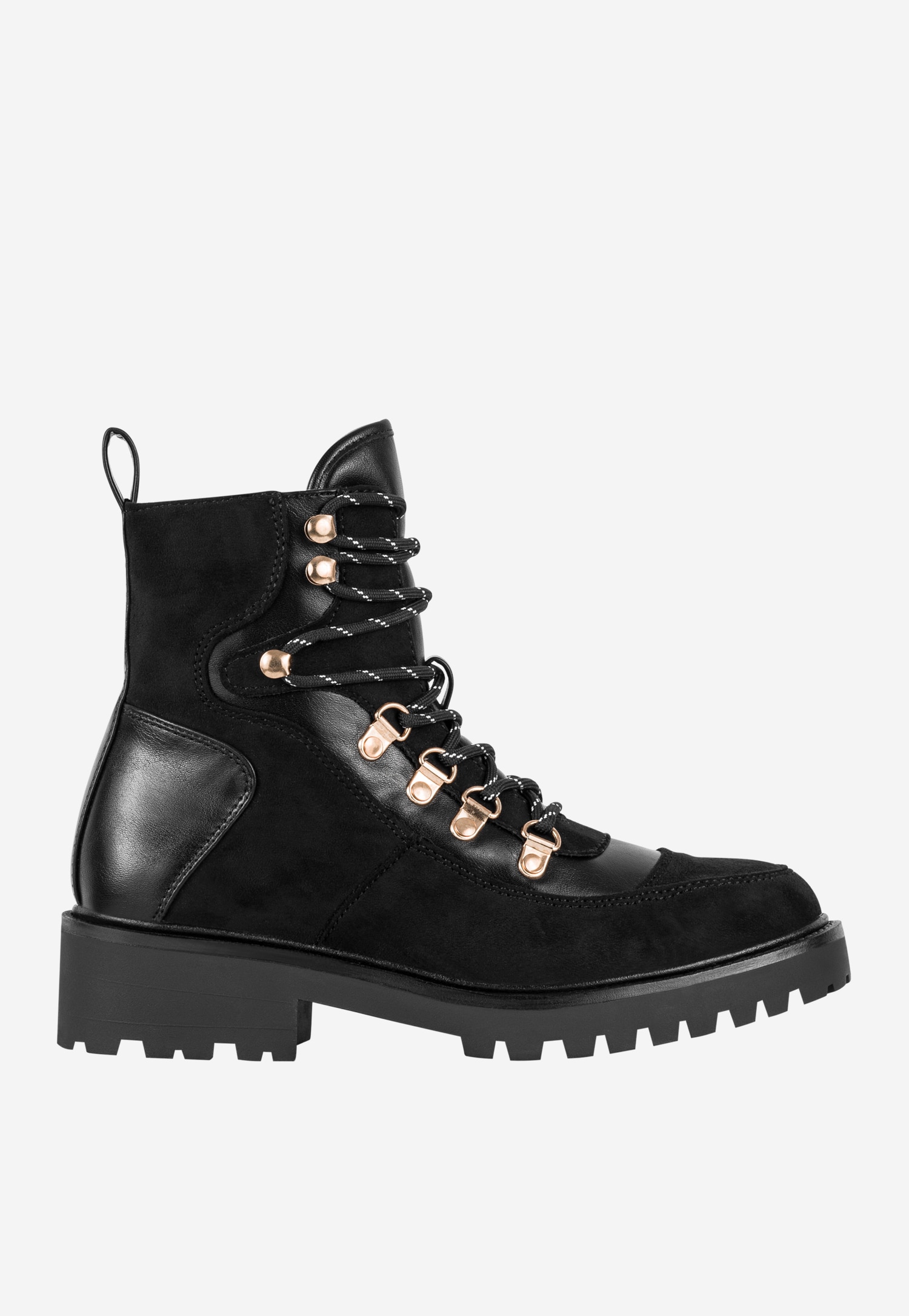 WJS czarne trzewiki damskie ze złotymi elementami